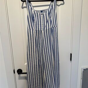 Old Navy Blue & White Stripe Linen Blend Midi Dress | Size M
